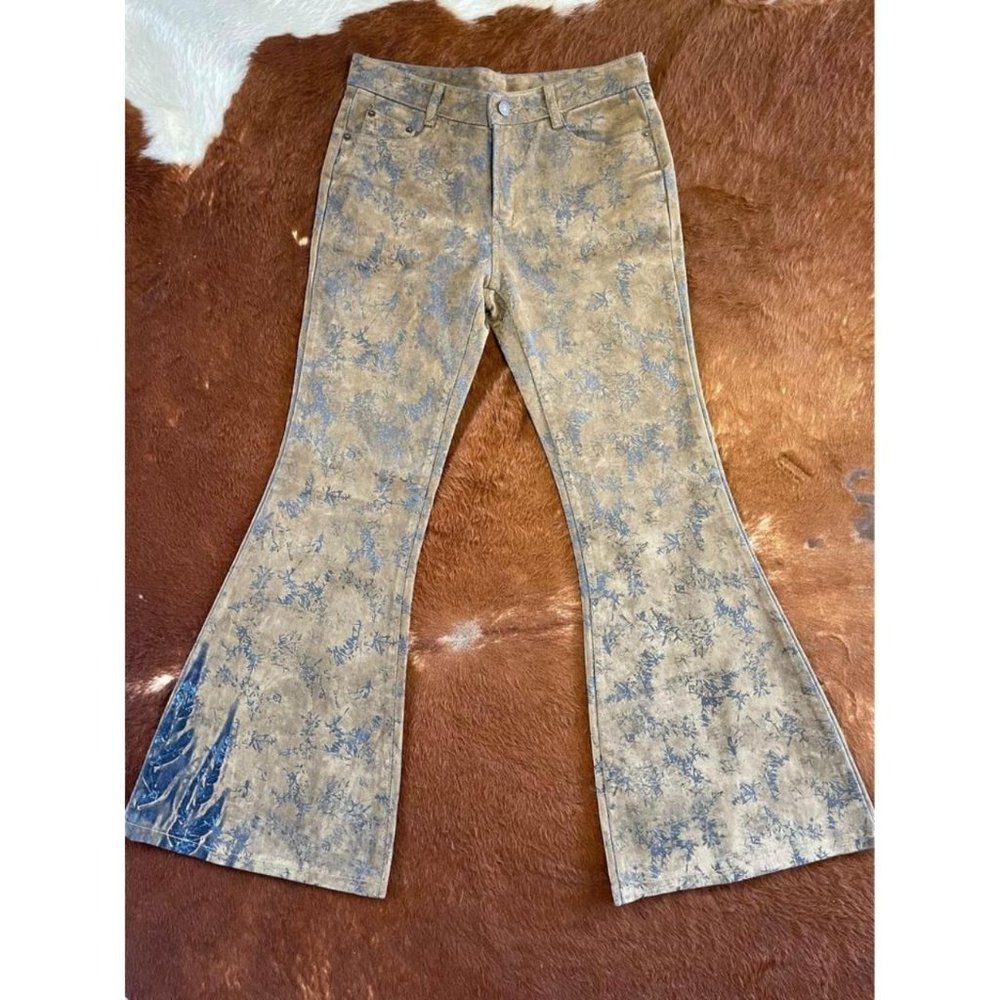 RARE Vintage Velvet / Denim Bell Bottom Burnout Devore Low Rise Jeans